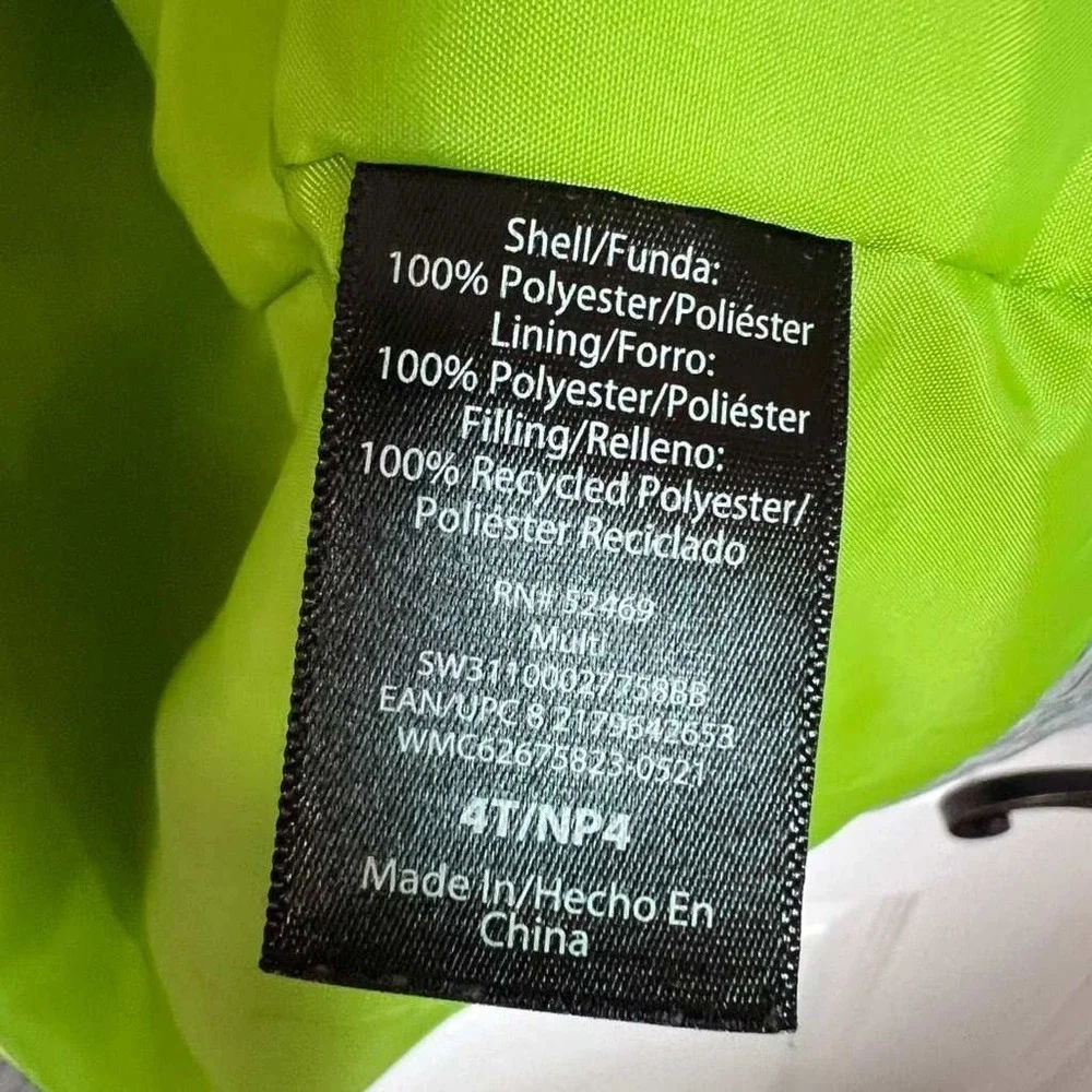 Swiss Tech Boys Blue Grey Colorblock Hooded Puffer Jacket Neon Green Lining 4T